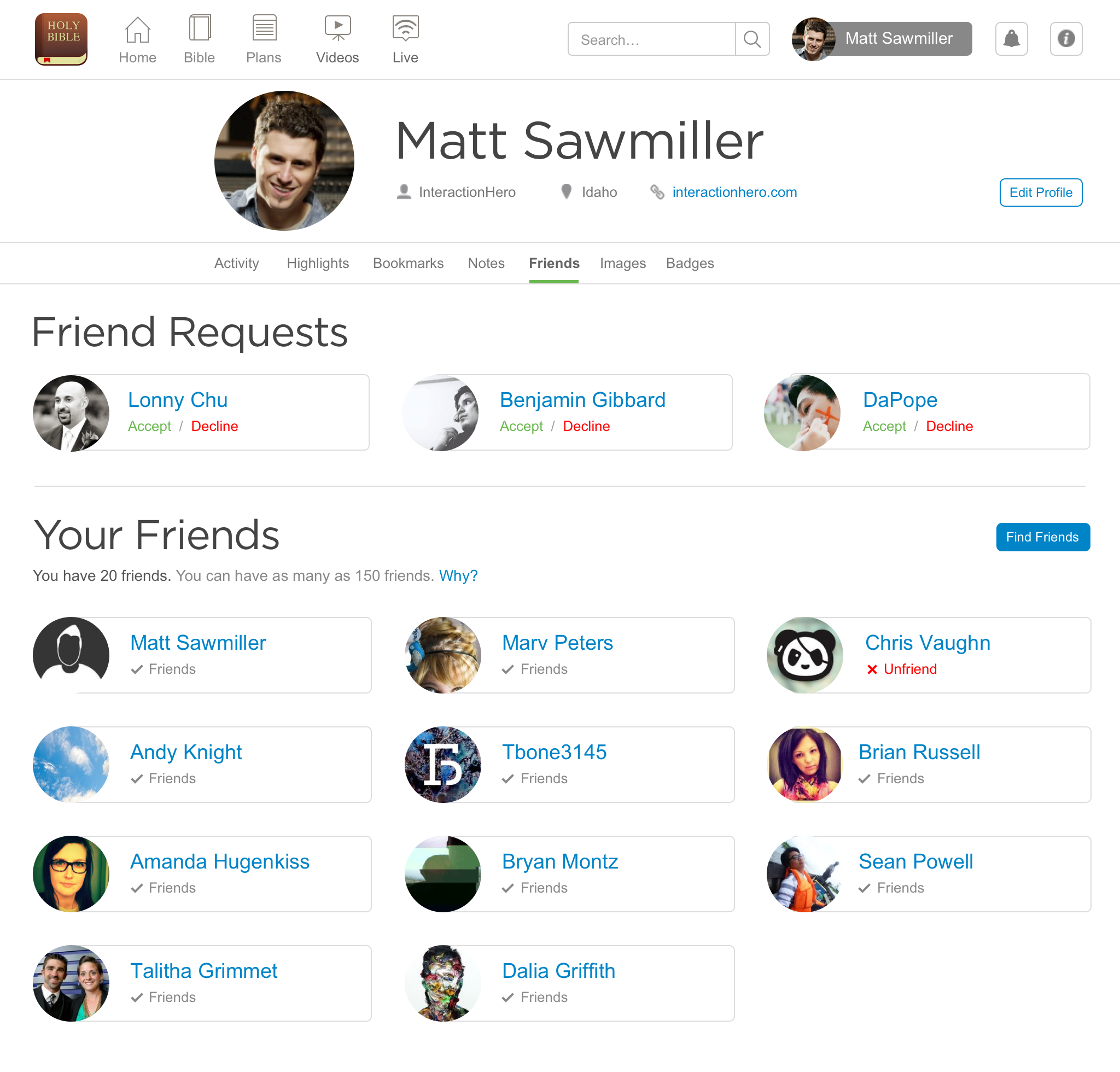 Screenshot of the new profile section