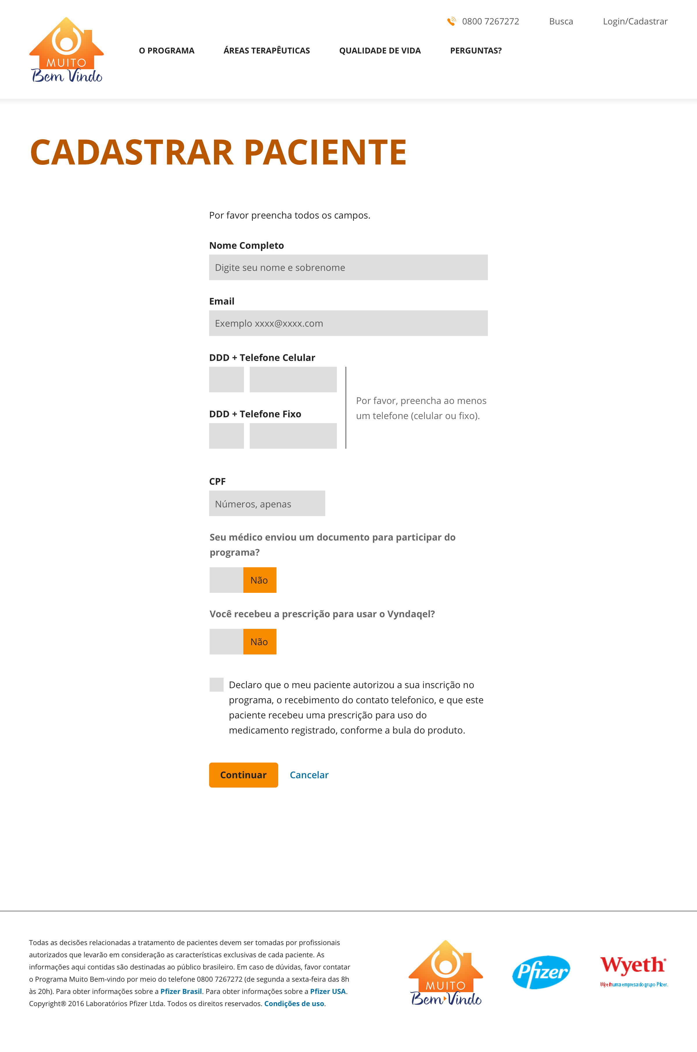 Image of one of the new patient registration pages