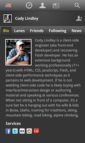 Image of a users profile page in the Android app