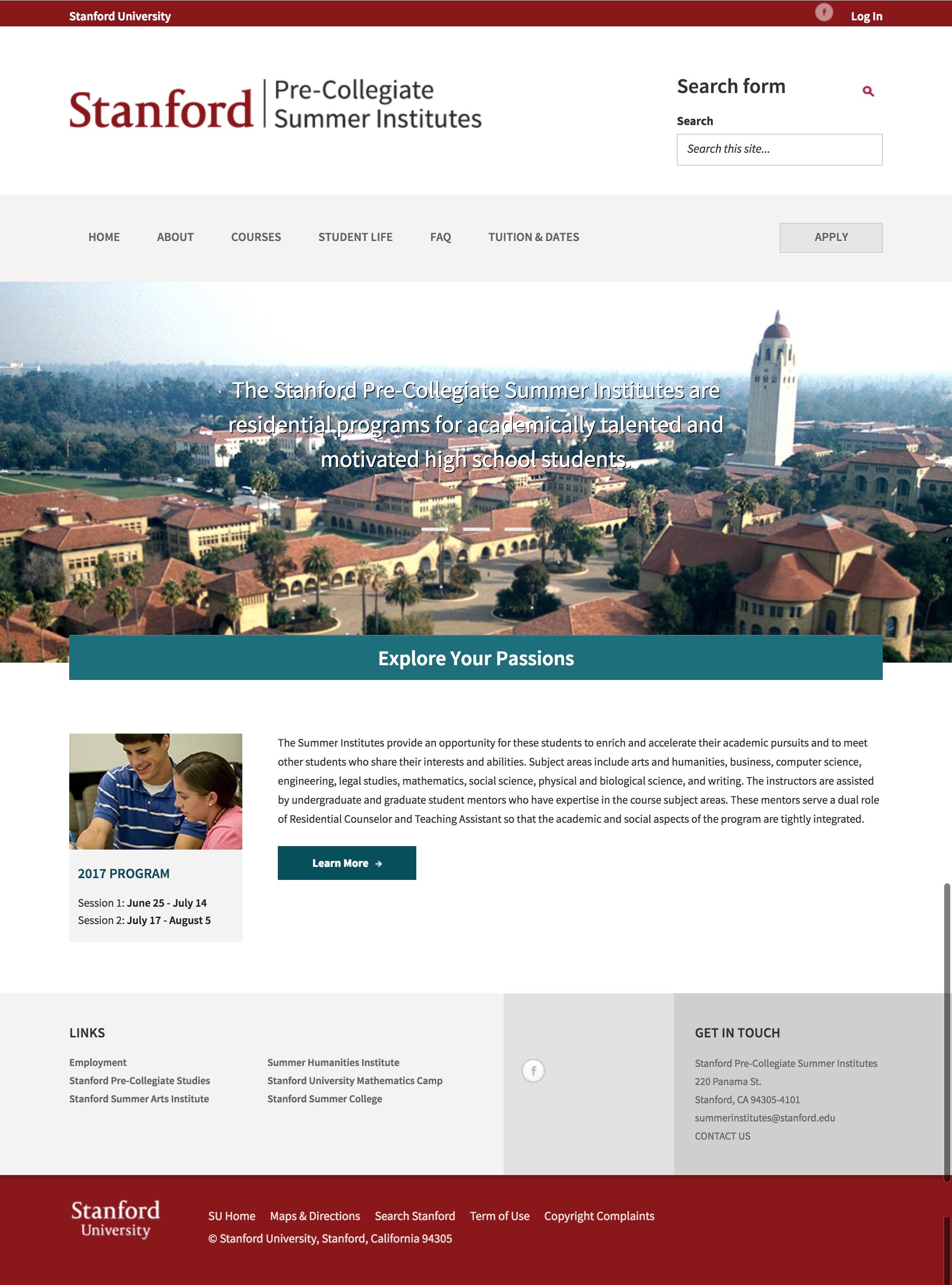 Screenshot of the old homepage